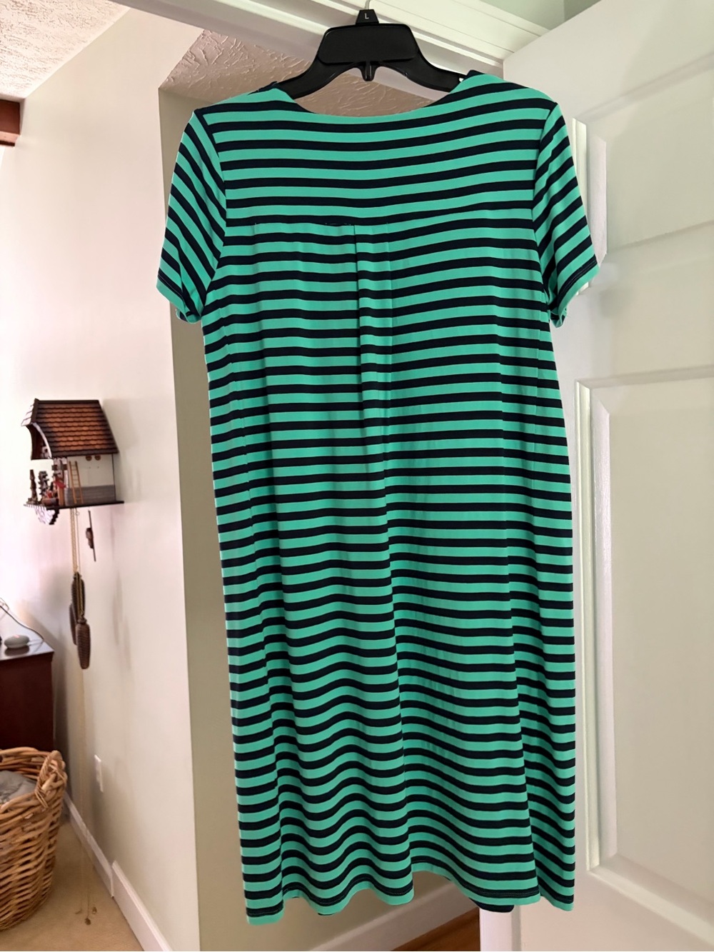 J. Jill Striped Short-Sleeve Midi Dress in Teal and Navy